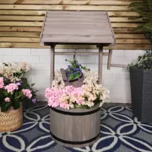 Outdoor Wooden wishing well Garden Patio Planter Decoration in Grey