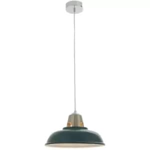 Endon Henley - 1 Light Ceiling Pendant Green & Satin Nickel Plate, E27