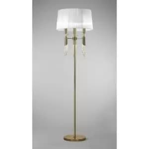 Tiffany floor lamp 3+3 bulbs E27+G9, antique brass with white lampshade & transparent crystal