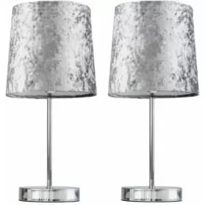 Minisun - 2 x Chrome Table Lamps - Blue Velvet