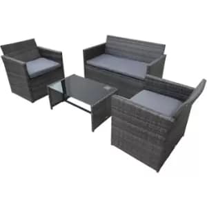 Outsunny 4pc Patio Garden Rattan Wicker Sofa 2-Seater Loveseat Chair Table Grey