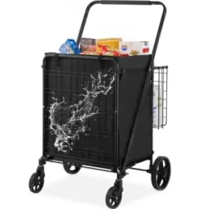 VEVOR Folding Shopping Cart with Removable Waterproof Liner, 330LBS Large Capacity Jumbo Grocery Cart with Dual Basket, 360° Swivel Wheels, Dense Meta