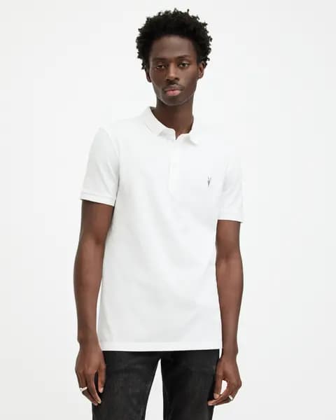 AllSaints Mens Slim Fit Reform Short Sleeve Polo Shirt, White, Size: M