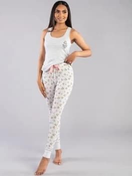 Boux Avenue Pizza My Heart Vest and Legging Pyjama Set - Grey Mix, Grey Mix, Size 6, Women