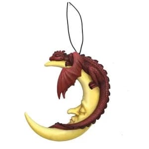 Red Crescent Slumber Dragon and Moon Hanging Ornament
