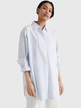 Tommy Hilfiger Cotton Stripe Oversized Shirt - White/Blue, Size 38, Women