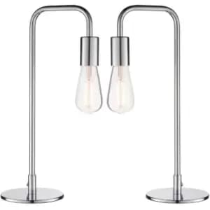 2 PACK Modern Hangman Table Lamp Chrome Industrial Arm Bedside Desk Light Base