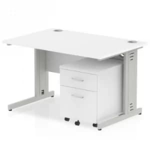Impulse 1200 Straight Wire Managed Workstation 500 Two drawer mobile Pedestal Bundle White
