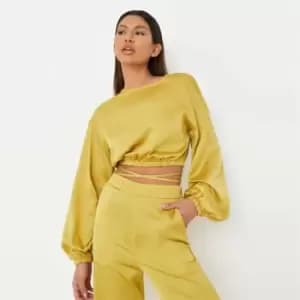 Missguided Satin Blloon Slv Wrap Blouse Co-Ord - Green