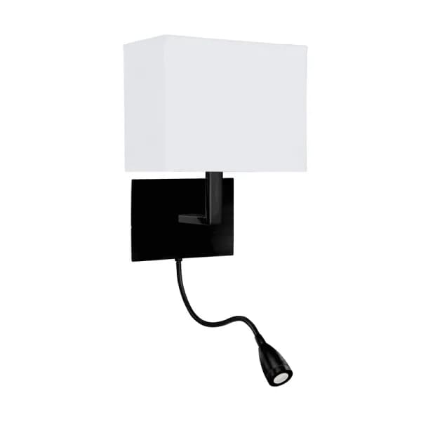 Searchlight Hotel Wall Light with LED Reading Light - Matt Black