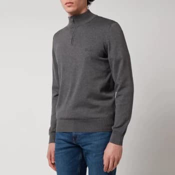 BOSS Smart Casual Mens Padro Quarter-Zip Jumper - Medium Grey - XL
