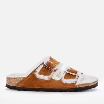 Birkenstock Womens Arizona Slim Fit Shearling Double Strap Sandals - Mink - UK 3.5