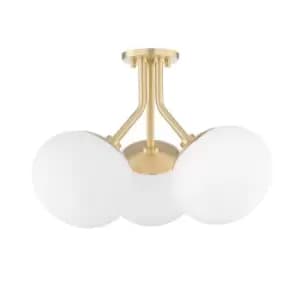 Estee 3 Light Semi Flush Brass, Glass