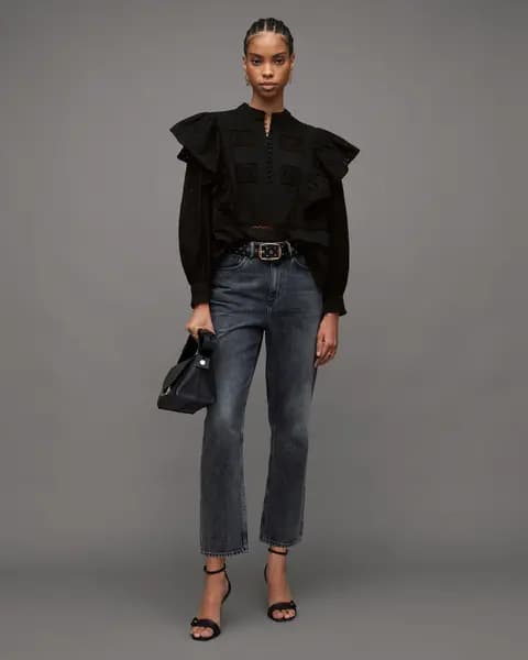 AllSaints Aubrey Embroidered Frill Broderie Top