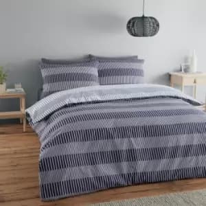 Catherine Lansfield - Simplicity Lines Reversible Easy Care Duvet Cover Set, Navy, Double