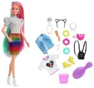 Barbie Leopard Rainbow Hair Doll with Colour-Change Feature