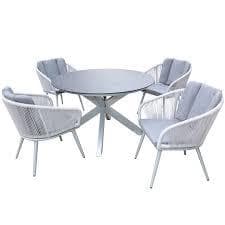 Royalcraft Aspen 6 Seat Firepit Dining Set - Grey - Garden & Outdoor