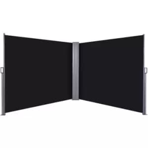 Outsunny - Retractable Double Side Awning Screen Fence Privacy Black - Black