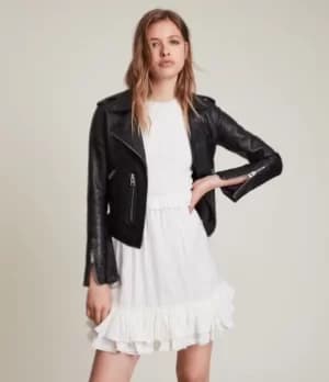 AllSaints Womens Leather Regular Fit Balfern Biker Jacket, Black, Size: 12