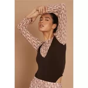 I Saw It First Nude Isaw Monogram V Neck Detail Bodysuit - Brown