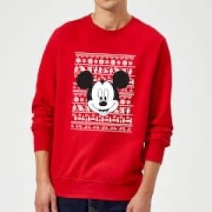 Disney Mickey Mouse Christmas Mickey Face Red Christmas Sweatshirt - L - Red