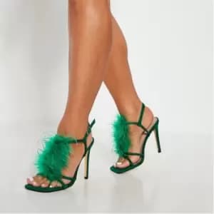 I Saw It First Feather T Bar Heeled Sandal - Green