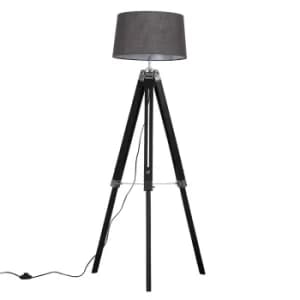 Clipper Black Tripod Floor Lamp with Dark Grey Doretta Shade