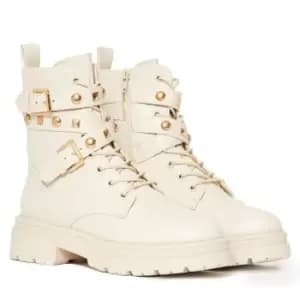I Saw It First Faux Leather Studded Strap Boots - Neutral