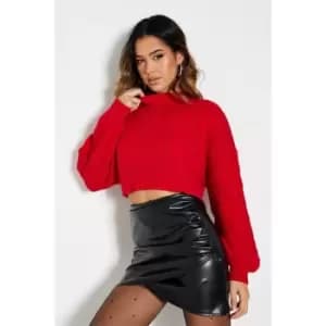 I Saw It First All Over Chunky Cable Crew Neck Jumper - Red