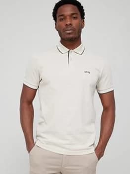 BOSS Paul Curved Logo Polo Shirt - Light Beige , Light Beige, Size S, Men