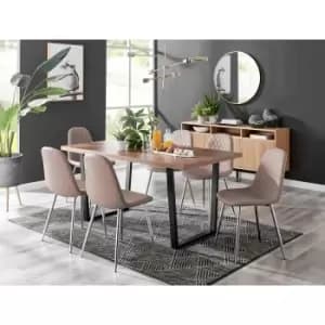 Furniture Box Kylo Brown Wood Effect Dining Table and 6 Cappuccino Corona Silver Chairs