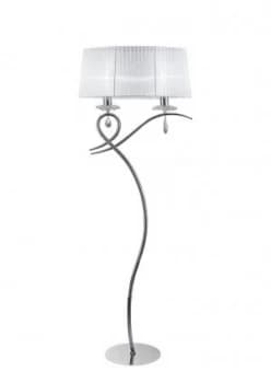 Floor Lamp 2 Light E27 with White Shade Polished Chrome, Clear Crystal
