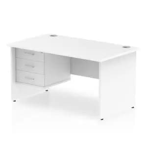 Impulse 1400 Rectangle Panel End Leg Desk White 1 x 3 Drawer Fixed Ped