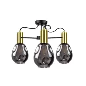 Kari Multi Arm Semi Flush Ceiling Light Black, Gold, 60cm, 3x E27