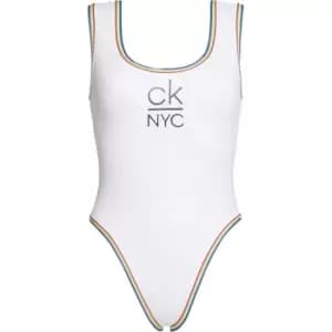 Calvin Klein Scoop Neck One Piece Swimsuit - White