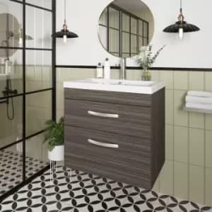 Nuie - Athena Wall Hung 2-Drawer Vanity Unit with Basin-3 600mm Wide - Anthracite Woodgrain