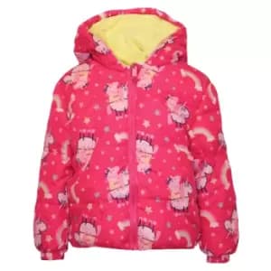Peppa Pig Girls Peppa On A Unicorn Puffer Jacket (1-2 Years) (Pink/White/Yellow)