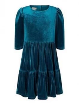 Monsoon Girls S.E.W. Velvet Tiered Dress - Teal