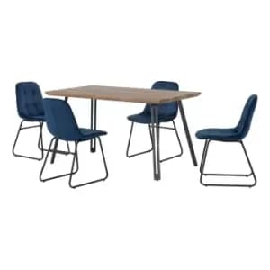 Quebec Rectangular Dining Table with 4 Lukas Chairs Navy Blue