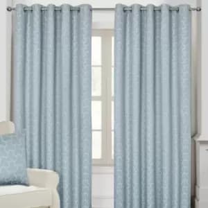 Homecapes Blue Geometric Jacquard Blackout Eyelet Curtain Pair, 66 x 72'