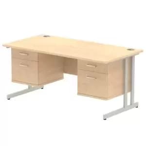 Impulse 1600 Rectangle Silver Cant Leg Desk MAPLE 2 x 2 Drawer Fixed