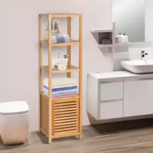 140cm Freestanding Bamboo Storage Unit With 3 Shelves And Cupboard