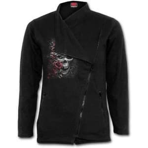 Skulls N' Roses Womens Medium Slant Zip Biker Jacket - Black