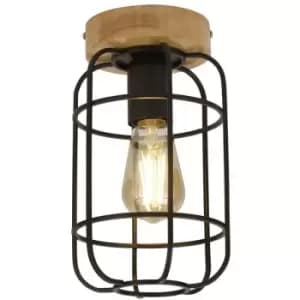 Netlighting Vision Cage Ceiling Light, Matt Black & Wood