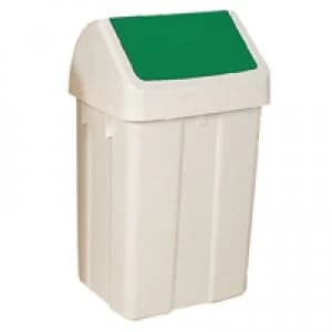 Slingsby Plastic Swing Top Bin 50 Litre White With Green Lid 330351