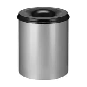 Waste paper bin, self-extinguishing, capacity 80 l, HxØ 540 x 465 mm, body aluminium silver / extinguishing lid black