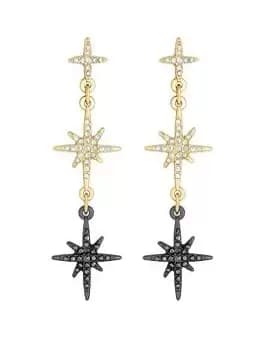 Mood Two Tone Crystal Black Diamond Celestial Drop Earrings, Yellow Gold, Women