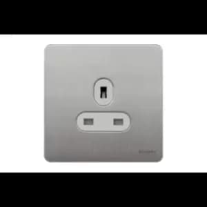 Schneider USFP 13A Single Pole 1G Unswitched Socket White Insert Stainless Steel - GU3450WSS