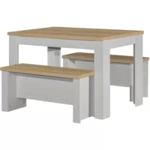 Highgate Dining Table & Bench Set - Grey & Oak - Farmhouse Style - Birlea
