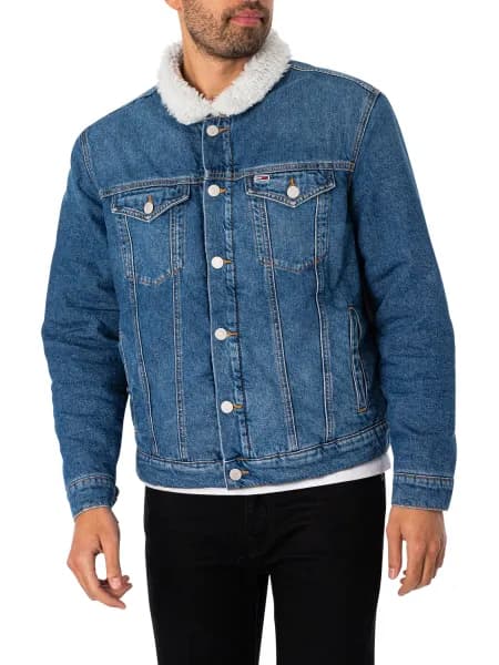 Tommy Hilfiger Regular Sherpa Flag Trucker Denim Jacket - L